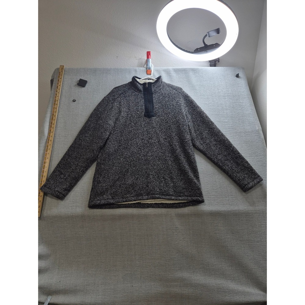 Orvis Sweater Mens Large Heather Gray Sherpa Lined Mock Neck Winter Quarter Zip